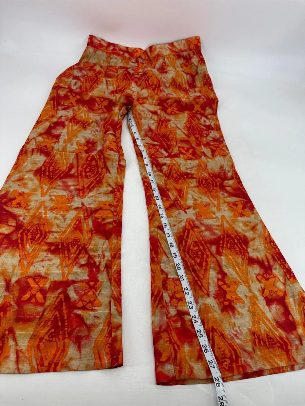 Vintage 70s Abstract Print Disco Groovy Boho High Rise Wide Leg Flare Pants - Picture 12 of 16
